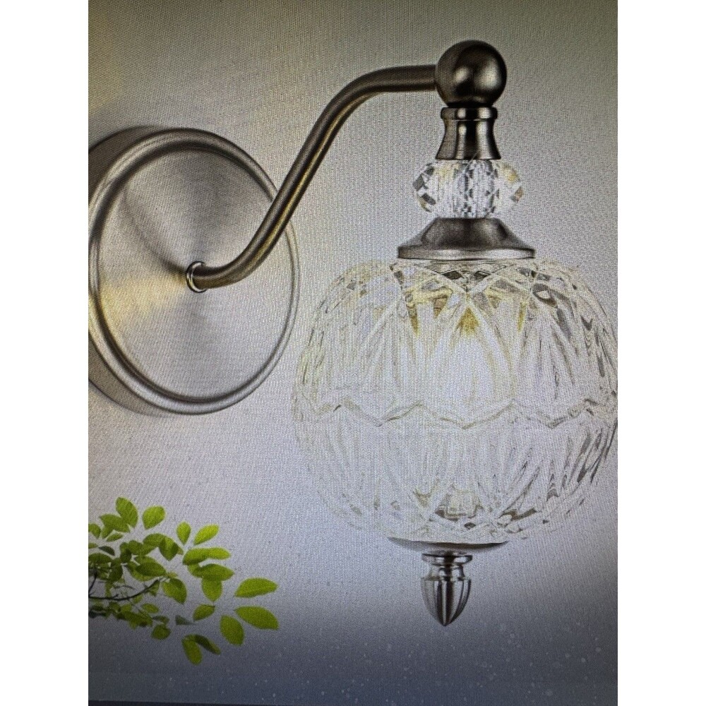 Vintage Brush Nickel Sconce with Crystal Shade for Bathroom & Living Room Locub